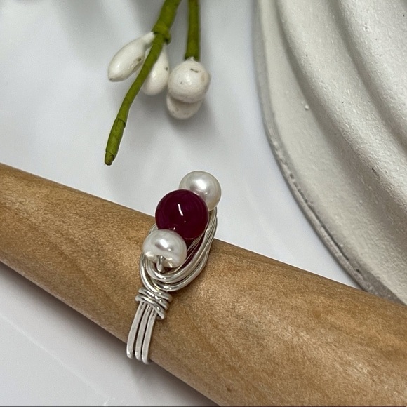 GENUINE Ruby & Freshwater Pearl Sterling Silver Ring - Picture 6 of 16